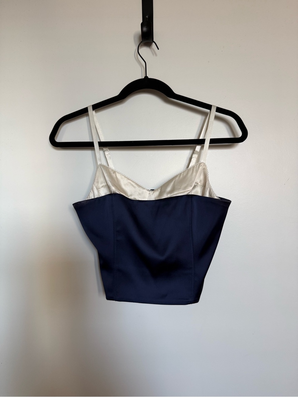 Aritzia Two-Tone Satin Bustier Cami in Navy and Cream